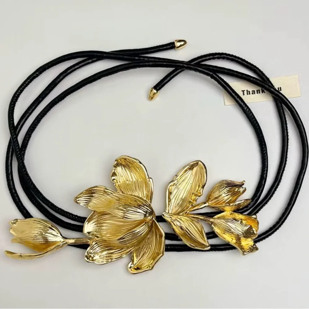Zara 3D Flower Gold Metal & Cordon Belt One Size Fit All - Picture 7 of 8